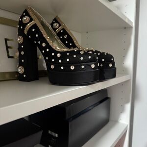 Elegant Black and Gold Studded Platform Heels